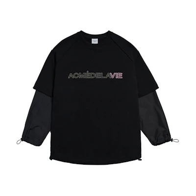 acmé de la vie/ADLV Black Drawstring Sleeve Layered Crewneck Sweatshirt Unisex ADLV-21SS-SWLWVS-BLK