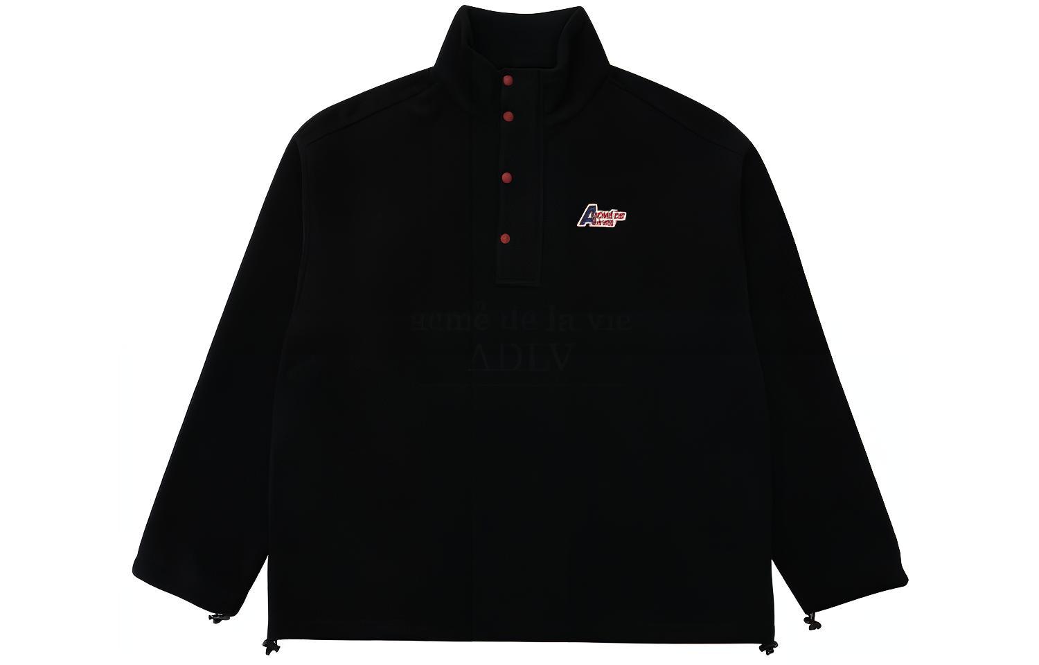 acmé de la vie ADLV Black Fleece Letter Print Pullover Unisex Sweatshirt ADLV-21FW-OTFWLH-BLK