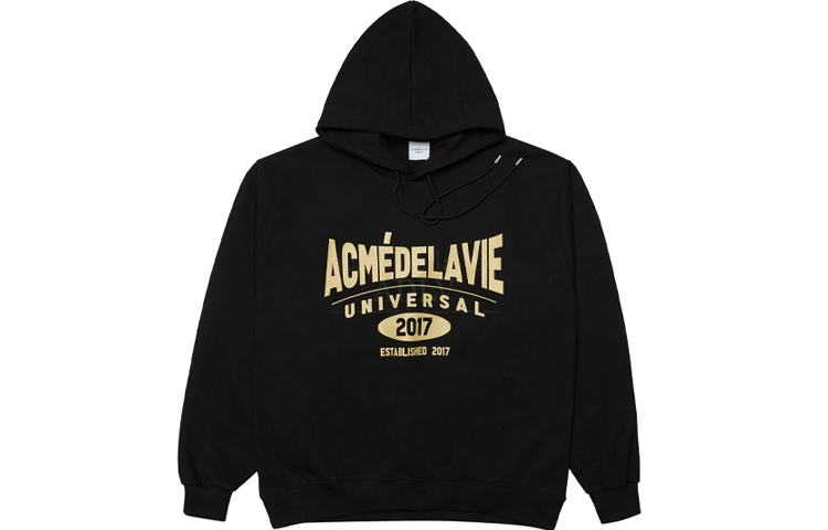 acmé de la vie ADLV Black Hoodie with Front Letter Print Unisex ADLV-21FW-HDLUVS-BLK