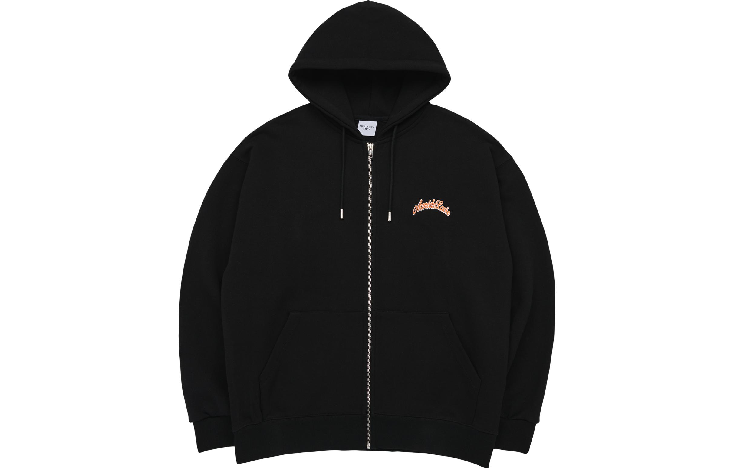 acmé de la vie ADLV Black Hoodie with Logo Embroidery and Zip Unisex ADLV-23SS-ZPLASP-BLK