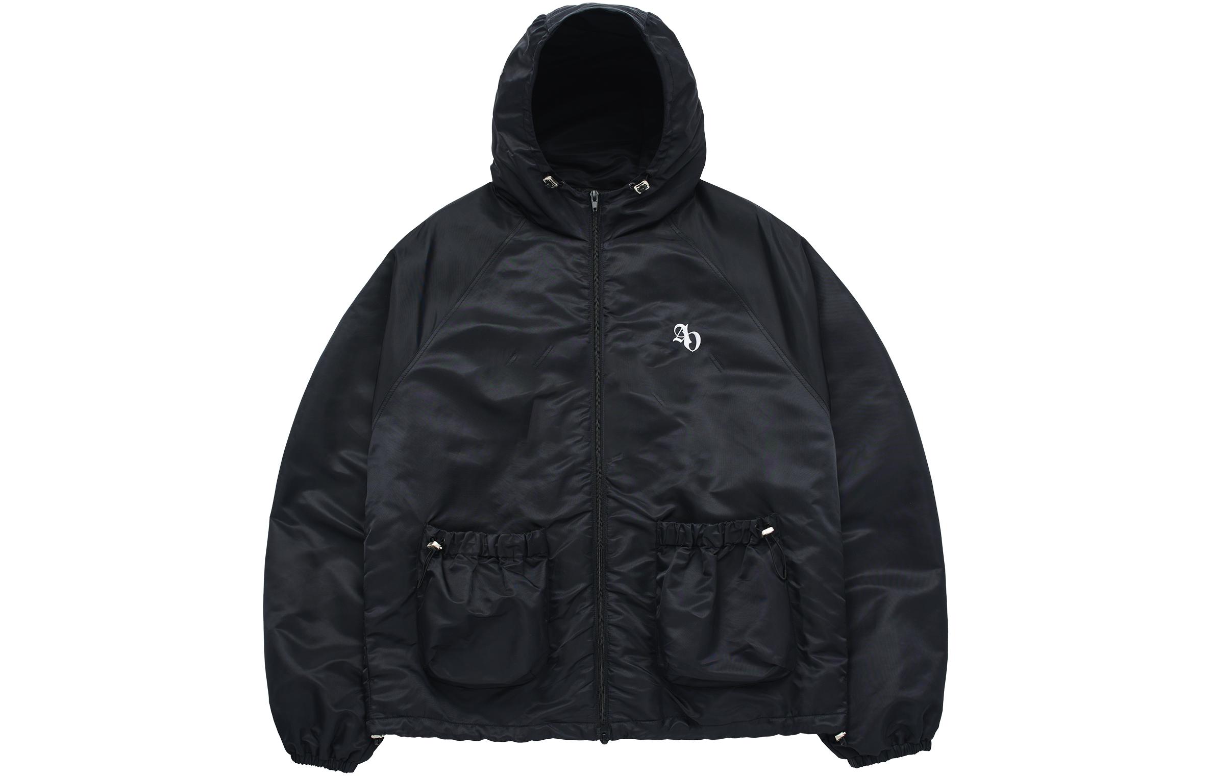 acmé de la vie/ADLV Black Logo Print Crinkled Zip Hoodie Jacket Unisex ADL-V24S-SJKSYPW-BLK