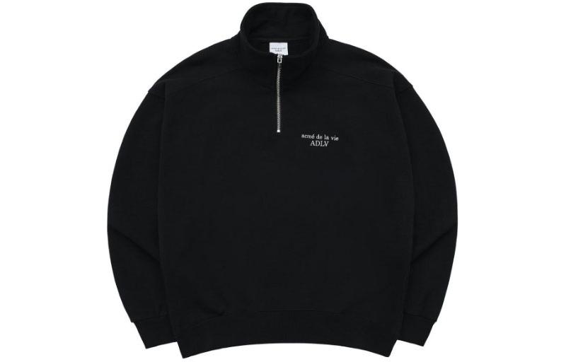 acmé de la vie ADLV Black Zip-Up Stand Collar Sweatshirt Logo Print ADLV-24SS-SWPLBS-BLK