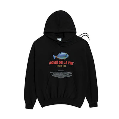 acmé de la vie/ADLV Blue Fish Letter Print Pullover Hoodie Unisex Black ADLV-19FW-HDBKAR-NST