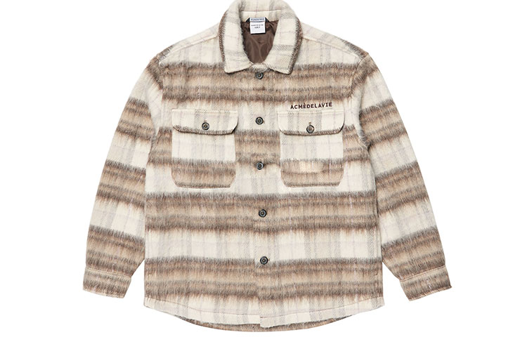 acmé de la vie ADLV Brown Plaid Mohair Jacket with Embroidered Logo Unisex ADLV-21FW-JKELMH-BRN
