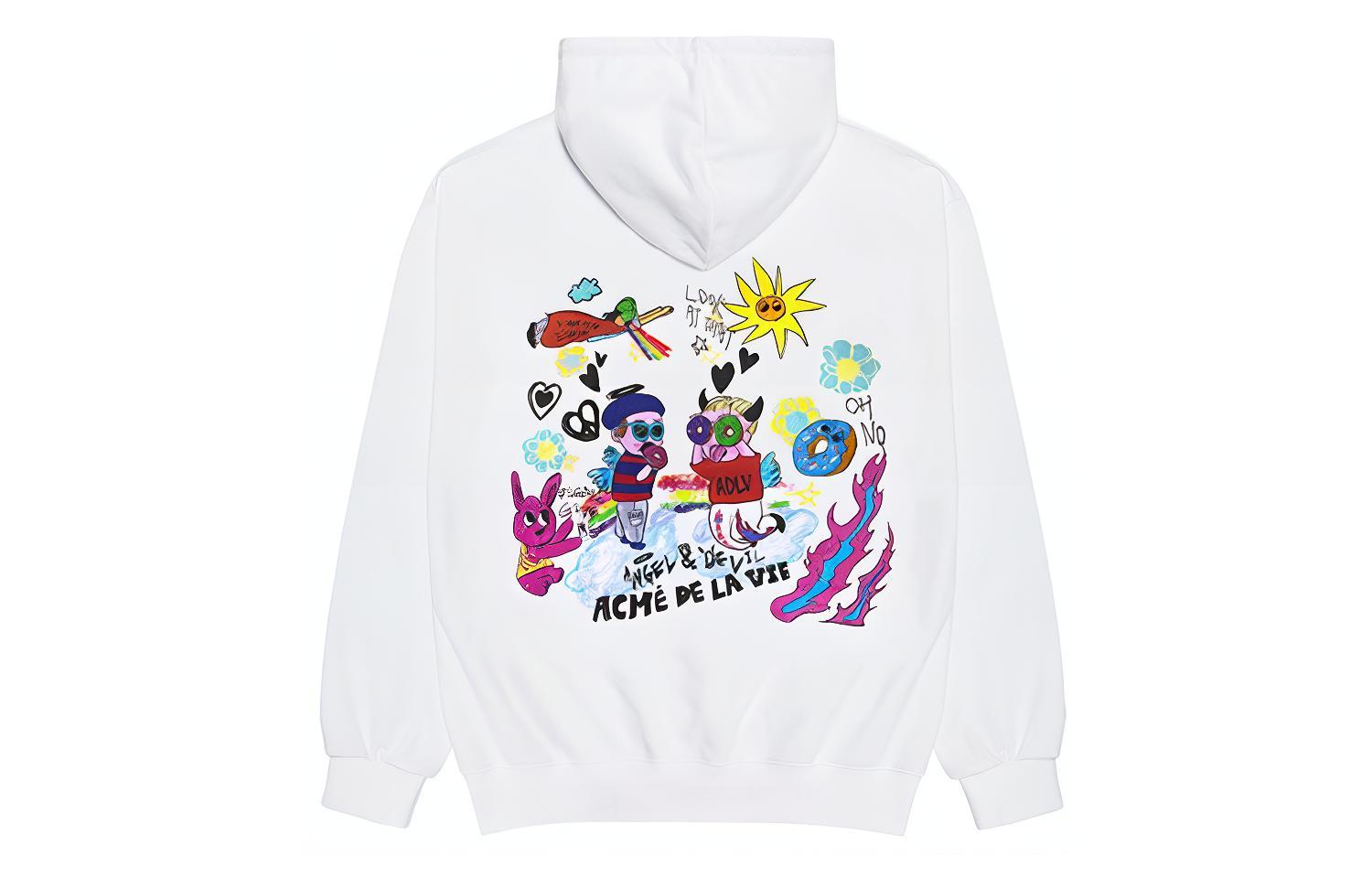 acmé de la vie ADLV Cartoon Angel & Devil Print Unisex Hoodie White Gift Idea ADLV-20FW-HDADAD-WHT