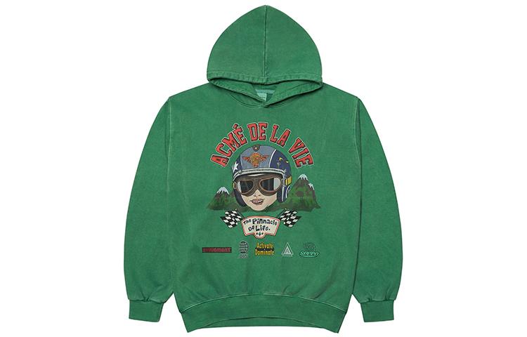 acmé de la vie ADLV Cartoon Helmet Letter Hoodie Unisex Green ADLV-21FW-HDABKH-GRN