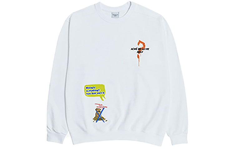 acmé de la vie ADLV Cartoon Wolf Crewneck Sweatshirt Unisex White ADLV-20FW-SWADCW-WHT