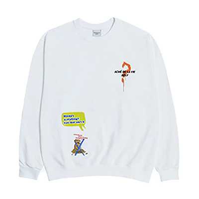 acmé de la vie ADLV Cartoon Wolf Crewneck Sweatshirt Unisex White ADLV-20FW-SWADCW-WHT