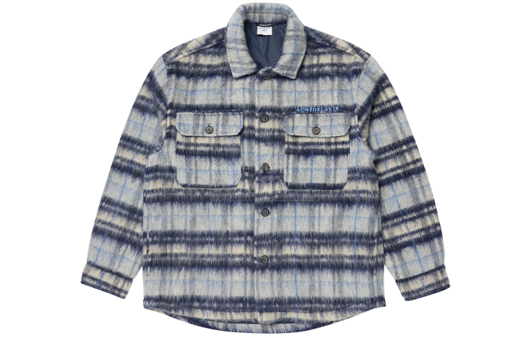 acmé de la vie/ADLV Embroidered Logo Mohair Plaid Jacket Unisex Navy Blue ADLV-21FW-JKELMH-NVY