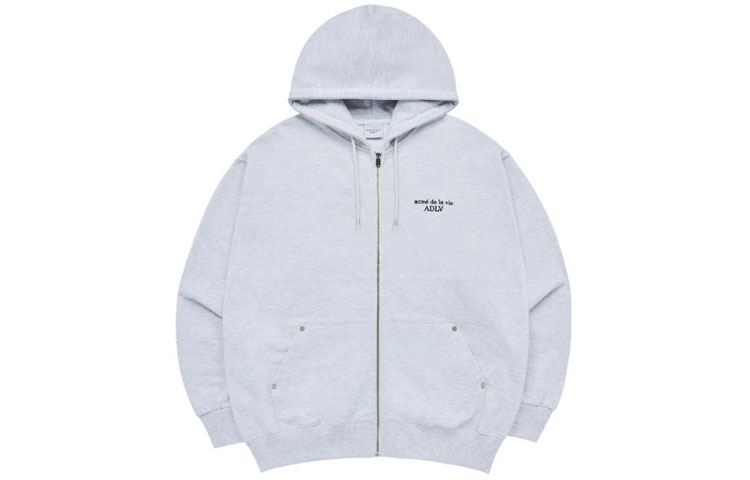 acmé de la vie ADLV Embroidered Logo Zip-Up Hoodie Jacket Light Gray ADLV-24SS-ZPPLBS-MEL
