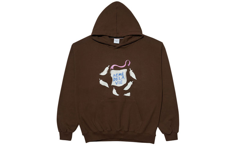 acmé de la vie ADLV Feather Letter Cartoon Print Brown Unisex Sweatshirt ADLV-21FW-HDAFTH-BRN
