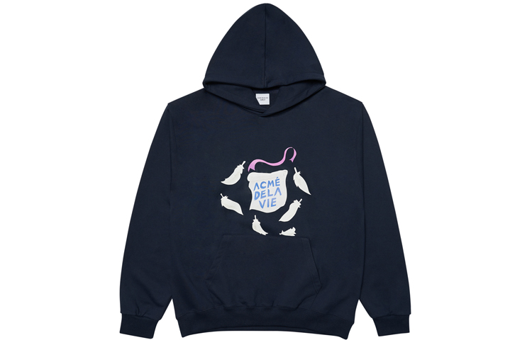 acmé de la vie ADLV Feather Print Hoodie Unisex Navy Blue ADLV-21FW-HDAFTH-NVY