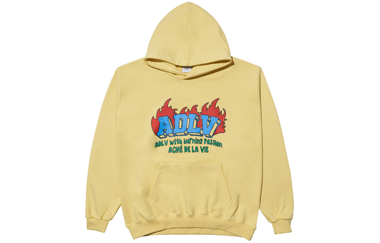 acmé de la vie/ADLV Flame Letter Print Hoodie Unisex Egg Yellow ADLV-21FW-HDLFRE-MST
