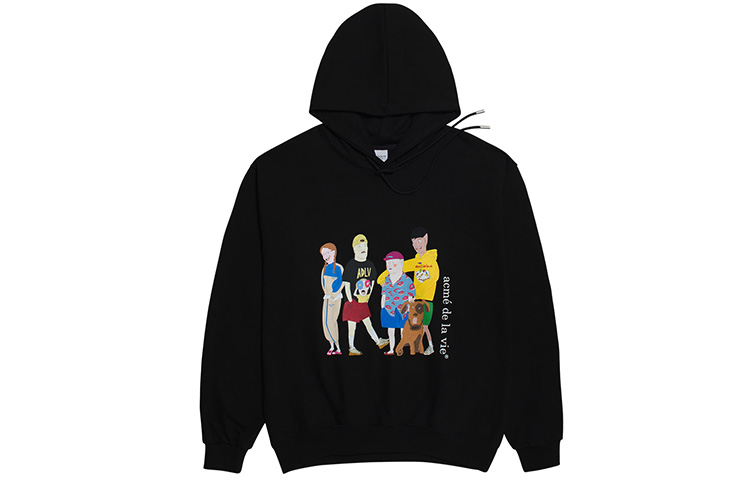 acmé de la vie/ADLV Friends Cartoon Long Sleeve Black Pullover Unisex ADLV-20FW-HDADFR-BLK