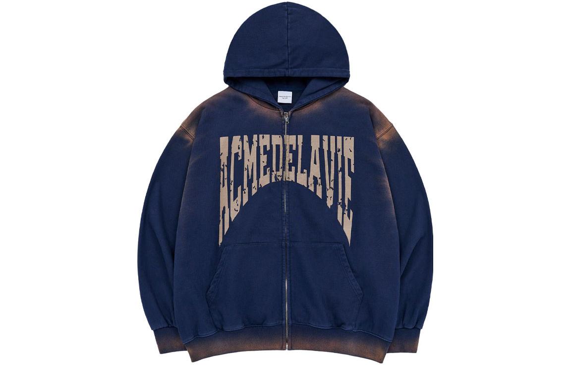 acmé de la vie ADLV FW23 Blue Letter Print Hoodie Jacket Unisex ADLV-23FW-ZPLFFW-NVY