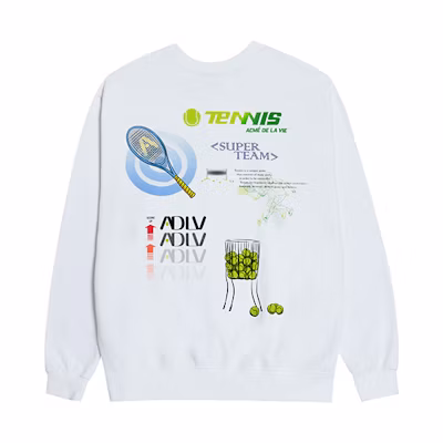 acmé de la vie ADLV Graffiti Tennis Shop Crewneck Sweatshirt Unisex White - Gift Recommendation ADLV-20FW-SWADTS-WHT