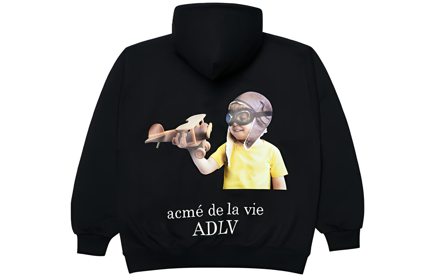 acmé de la vie ADLV Graphic Print Black Hoodie Jacket Unisex Zip-Up Sweater ADLV-21FW-ZUBKBF-PLT