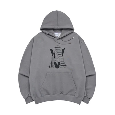 acmé de la vie ADLV Grey Drawstring Hoodie with Letter Print ADLV-23SS-HDLMCK-CHA