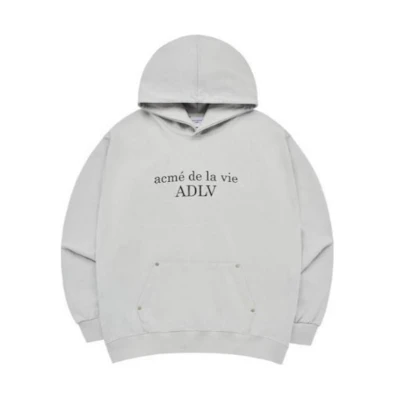 acmé de la vie ADLV Grey Embroidered Logo Hoodie Loose Fit ADLV-24SS-HDCSBR-GRY