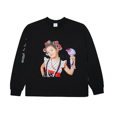 acmé de la vie ADLV Hair Dryer Girl Graphic Unisex Pullover Hoodie Black ADLV-21FW-SWBKBF-HAD