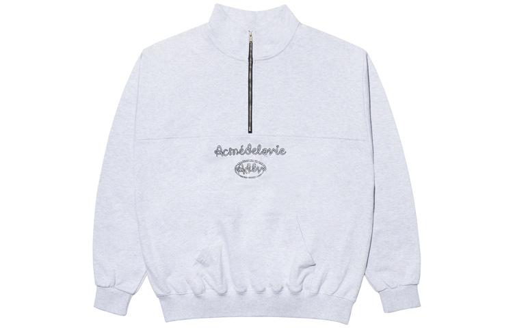 acmé de la vie ADLV Half-Zip Letter Print Grey Sweatshirt Unisex ADLV-21FW-SWLROP-MEL