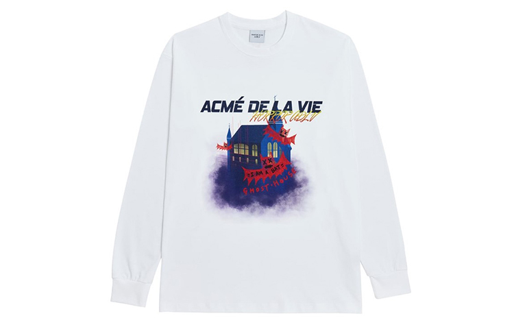 acmé de la vie ADLV Halloween Haunted House White Unisex Sweatshirt ADLV-20FW-LSADGH-WHT