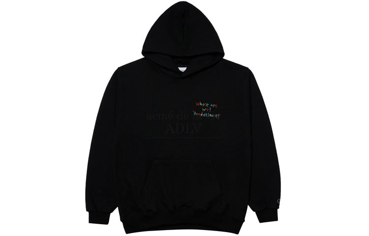 acmé de la vie/ADLV Letter Embroidered Hoodie Black Unisex Long Sleeve ADLV-21FW-HDLCER-BLK