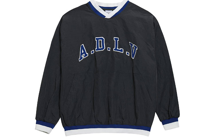 acmé de la vie ADLV Letter Logo V-Neck Pullover Sweatshirt Unisex Charcoal Gray ADLV-20SS-SWPOLG-CHR