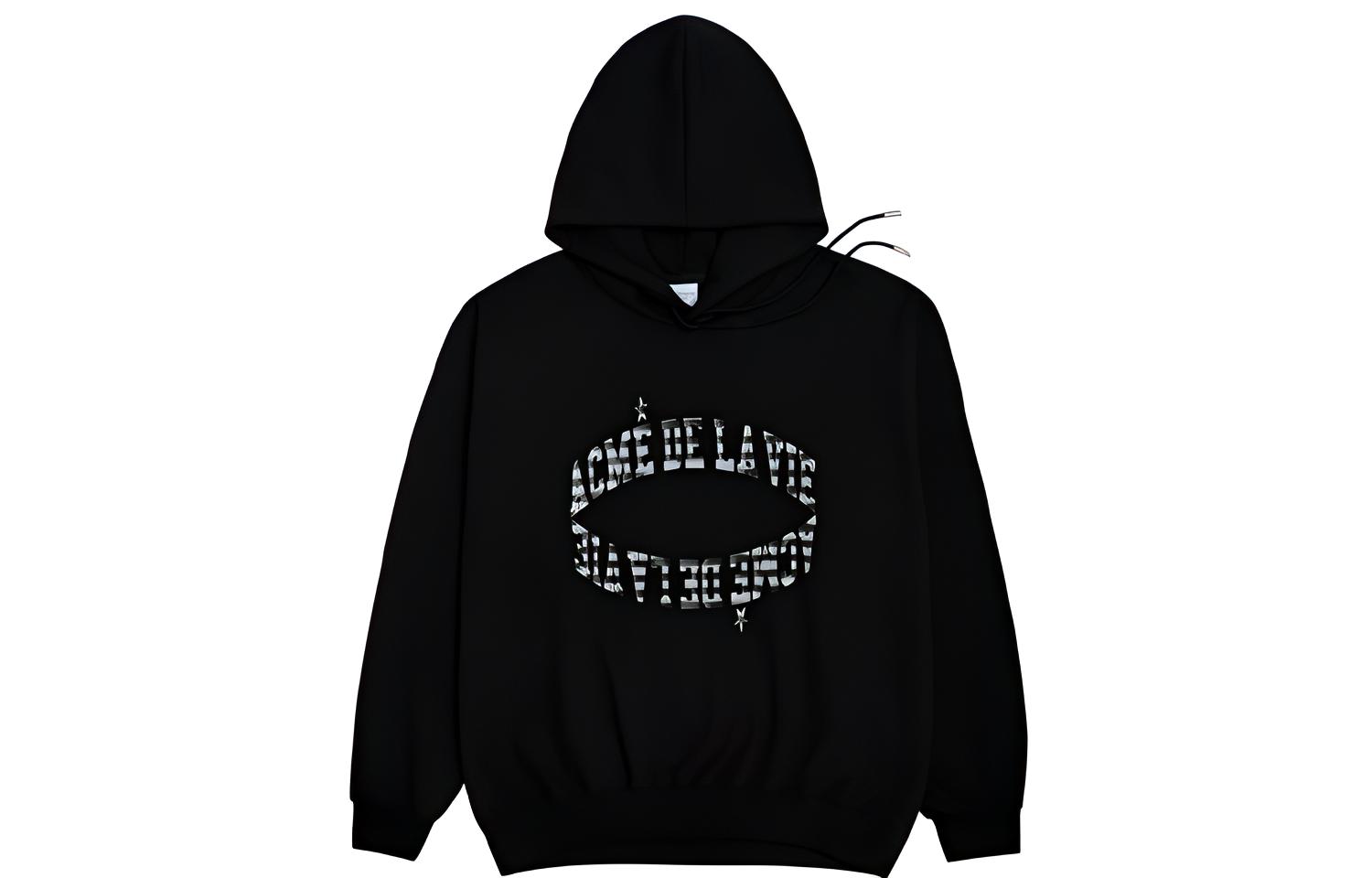 acmé de la vie ADLV Letter Print Black Hoodie Unisex Pullover ADLV-20FW-HDLGHG-BLK