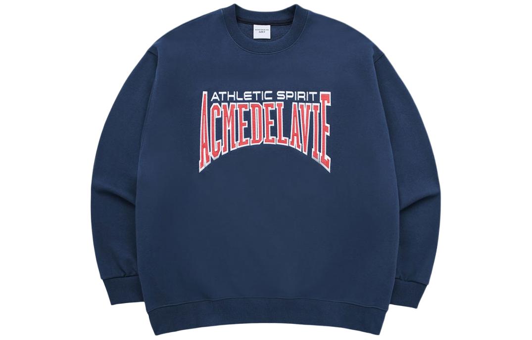 acmé de la vie ADLV Letter Print Crewneck Long Sleeve Sweatshirt Navy Unisex ADLV-24SS-SWVLEN-NVY