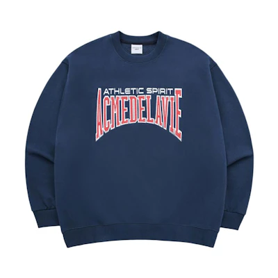 acmé de la vie ADLV Letter Print Crewneck Long Sleeve Sweatshirt Navy Unisex ADLV-24SS-SWVLEN-NVY