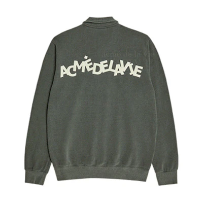 acmé de la vie ADLV Letter Print Long Sleeve Polo Sweatshirt Charcoal Unisex ADLV-21SS-PKLGPL-CHR