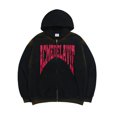 acmé de la vie ADLV Letter Print Zip Hoodie Jacket Unisex Red ADLV-23FW-ZPLFFW-BLK