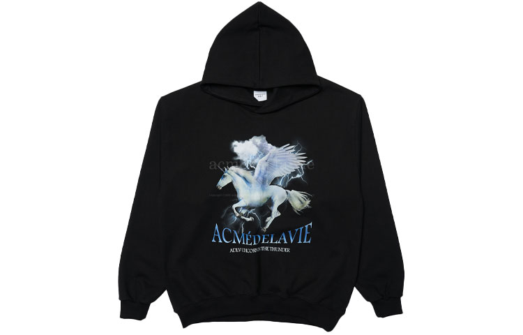 acmé de la vie ADLV Lightning Unicorn Print Hoodie Unisex Black ADLV-21FW-HDATNU-BLK
