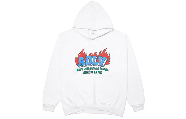 acmé de la vie ADLV Logo Flame Letter Graphic Hoodie Unisex White ADLV-21FW-HDLFRE-WHT