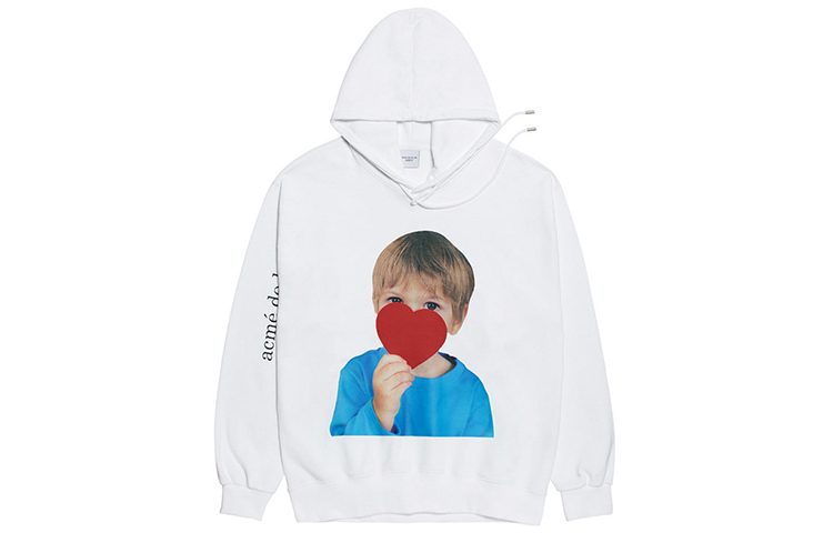 acmé de la vie ADLV Love Heart Boy Print Unisex Oversized Hoodie White ADLV-20FW-HDWHBF-HRT