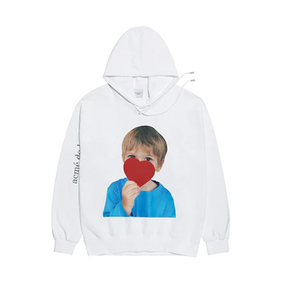 acmé de la vie ADLV Love Heart Boy Print Unisex Oversized Hoodie White ADLV-20FW-HDWHBF-HRT