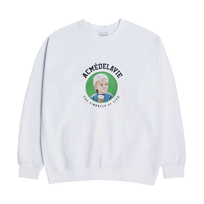 acmé de la vie ADLV Mini White Hat Boy Graphic Crewneck Sweatshirt Unisex White ADLV-21SS-SWWHBF-MWC