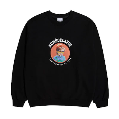 acmé de la vie/ADLV Mini Yellow Glasses Boy Graphic Unisex Black Sweatshirt ADLV-21SS-SWBKBF-MYG