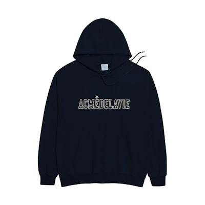 acmé de la vie ADLV Pearl Logo Hoodie Navy Blue Unisex Casual Fit ADLV-20FW-HDLGPO-NVY