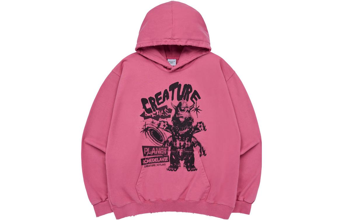 acmé de la vie ADLV Pink Letter Print Pullover Hoodie Unisex ADLV-23FW-HDACCD-DPK