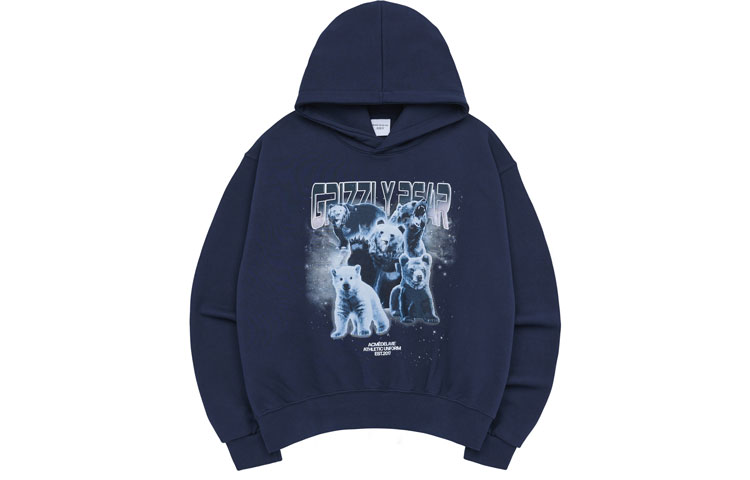 acmé de la vie ADLV Polar Bear Print Hoodie Navy Unisex Long Sleeve Pullover ADLV-23SS-HDAGRZ-NVY