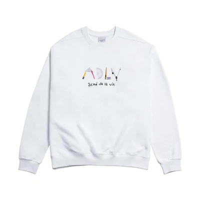 acmé de la vie ADLV Protractor Print Crewneck Sweatshirt Unisex White ADLV-21SS-PKLGPL-WHT