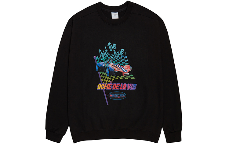 acmé de la vie ADLV Racing Print Oversized Unisex Sweatshirt Black Gift Idea ADLV-20FW-SWADCR-BLK