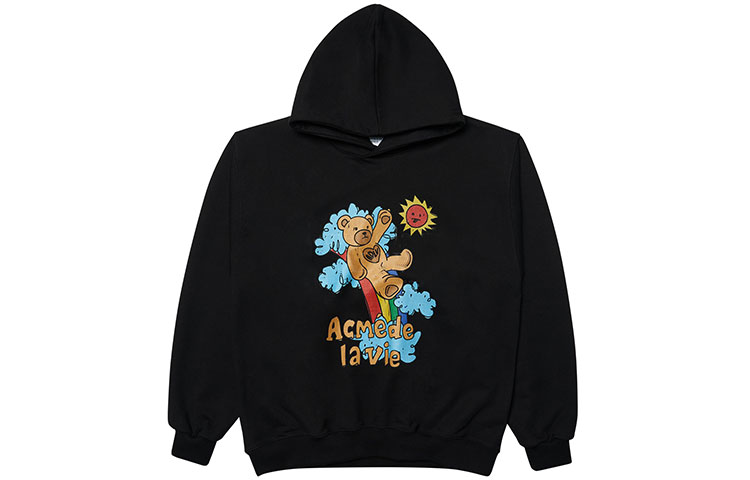 acmé de la vie ADLV Rainbow Bear Hoodie Black Unisex Cotton ADLV-21FW-HDARBB-BLK