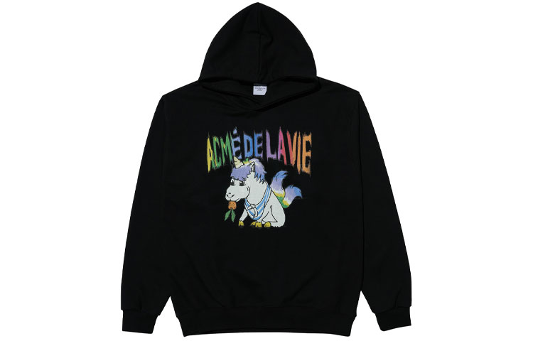 acmé de la vie ADLV Rainbow Unicorn Graphic Hoodie Unisex Black ADLV-21FW-HDARUC-BLK