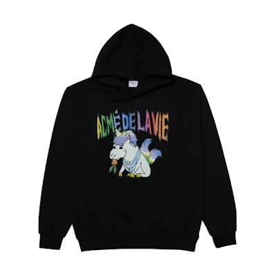 acmé de la vie ADLV Rainbow Unicorn Graphic Hoodie Unisex Black ADLV-21FW-HDARUC-BLK