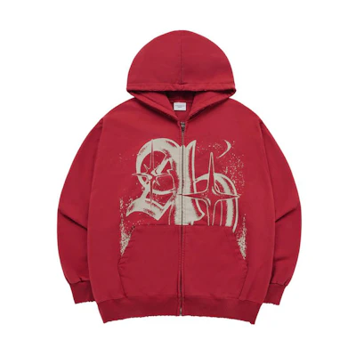 acmé de la vie ADLV Red Graphic Print Zip-Up Hoodie Jacket ADLV-24SS-ZPVSDW-RED