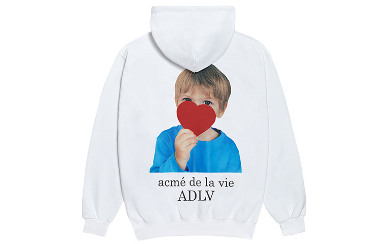 acmé de la vie ADLV Red Heart Boy Zip Hoodie Unisex White ADLV-20FW-ZUWHBF-HRT