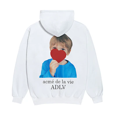 acmé de la vie ADLV Red Heart Boy Zip Hoodie Unisex White ADLV-20FW-ZUWHBF-HRT
